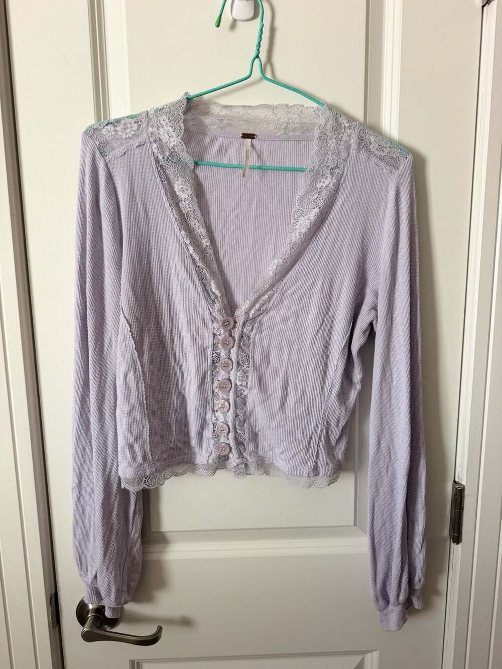 Free People Third Date Cardigan Size L Lilac Lace